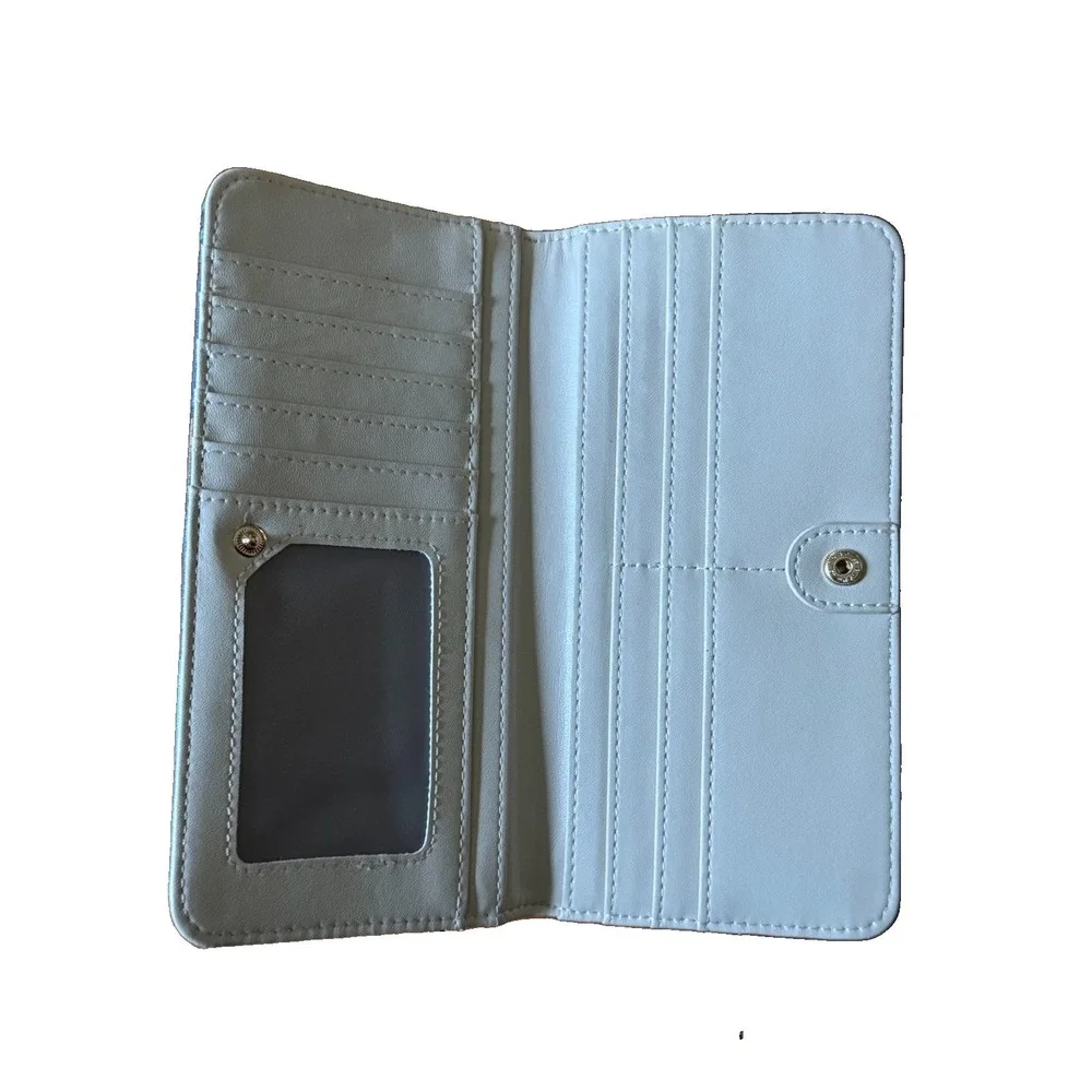 Book Lover Bookshelf Floral Blue Clutch Wallet Organizer Snap Closure Library
